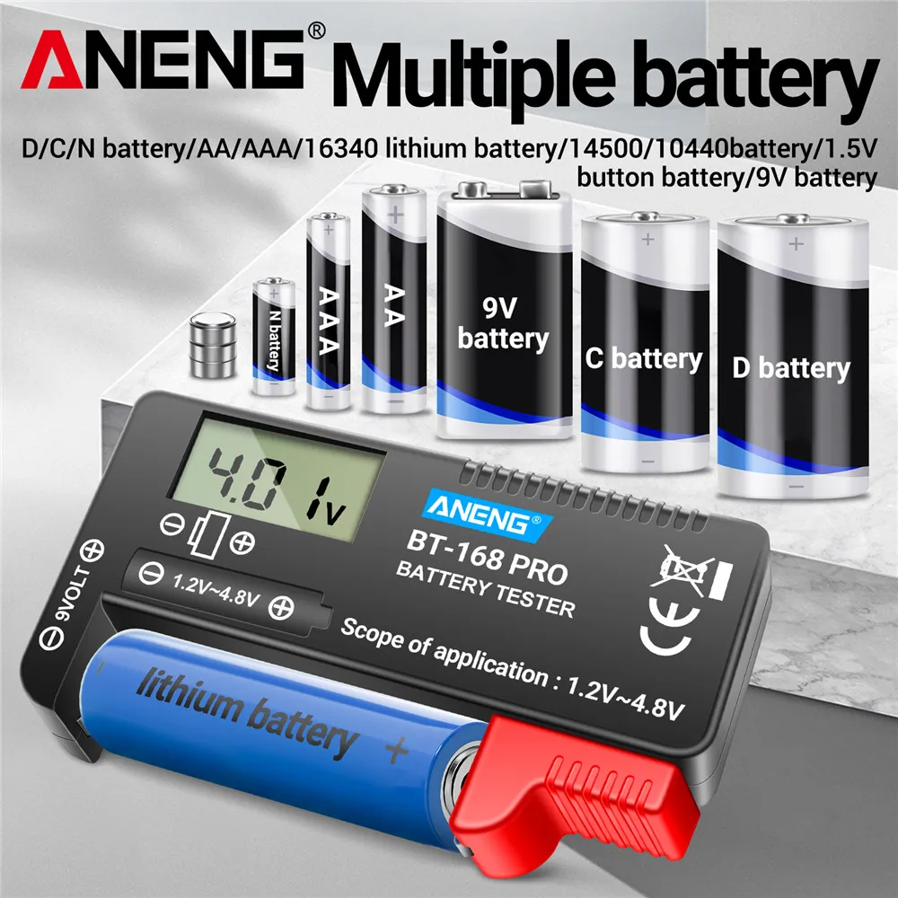 

Универсальный Цифровой Тестер Батарей ANENG BT-168 PRO Для 9V/AAA/AA Батареек