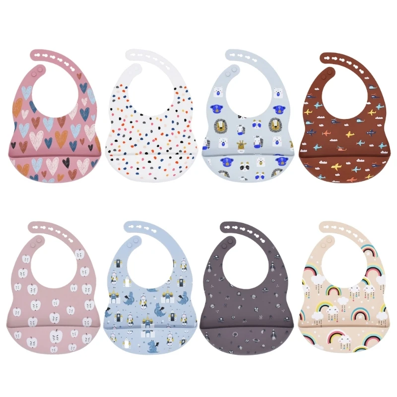

57EE Toddler Silicone Bibs Baby Kids Girl Boys Waterproof Feeding Bib for Toddler Keeps Stains Off Easily Wipe Clean
