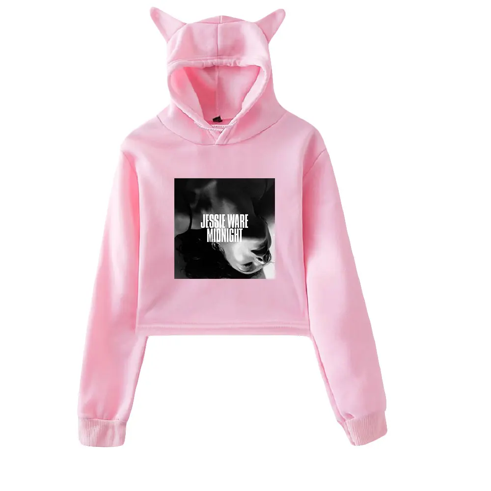 Jessie Ware Cat Ear Hoodie Women Long Sleeve Cropped Sweatsh