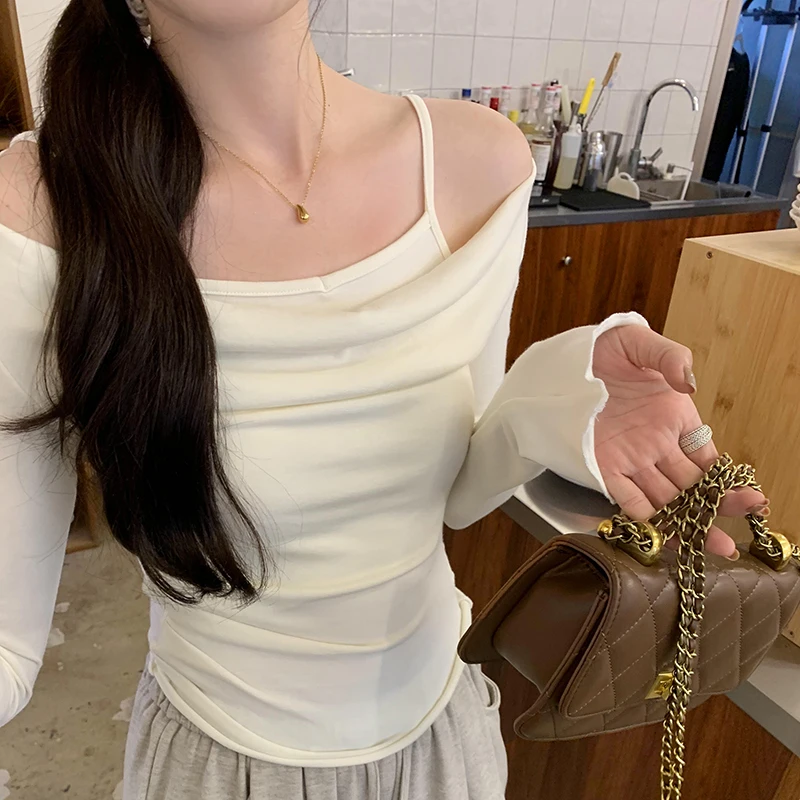 Женская футболка из двух частей с имитацией сексуальные тонкие футболки на