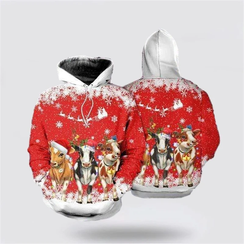 3d Print Cow Graphic Hoodies Men Women Autumn Fashion Sweatshirts Pullovers Christmas Pattern Tops Personality Oversize Clothes