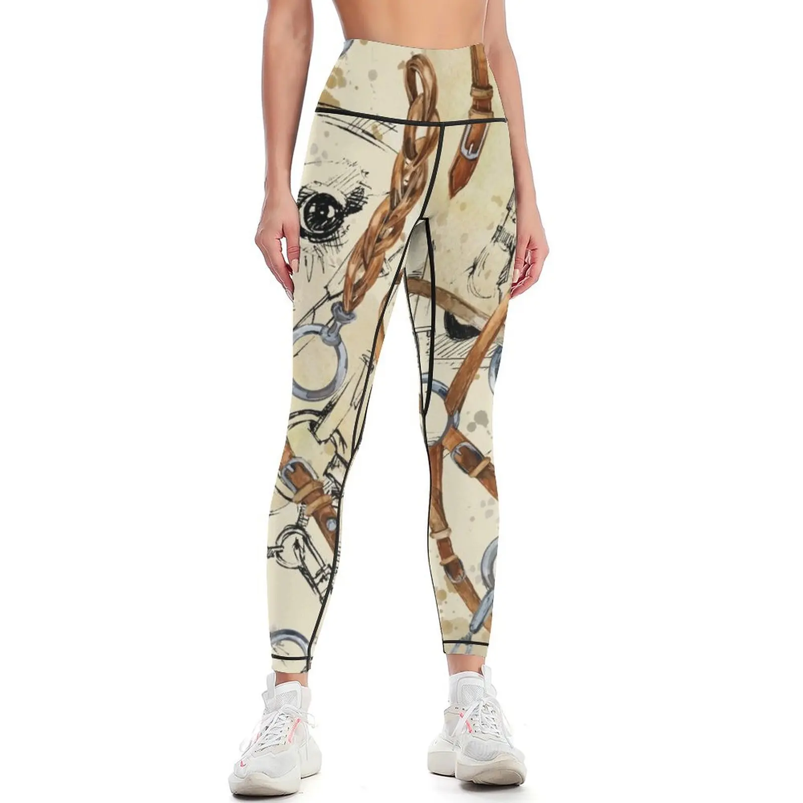 Ремни лошади Акварельный узор. Бесшовный фон для конного спорта. Лошадиные