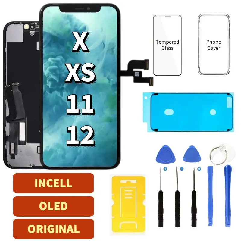 

AAA дисплей для iPhone X XR XS Max 11 12 Pro ЖК-экран сенсорный дигитайзер сборка Замена INCELL OLED Pantalla + набор инструментов