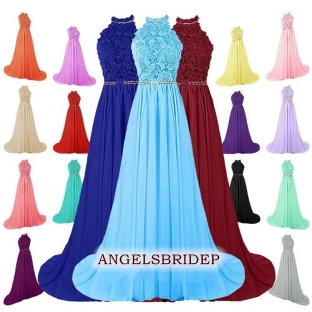 

ANGELSBRIDEP Custom Colored Bridesmaid Dresses Chiffon Lace Beaded Sash robe de soiree Formal Wedding Guest Party Dresses Cheap