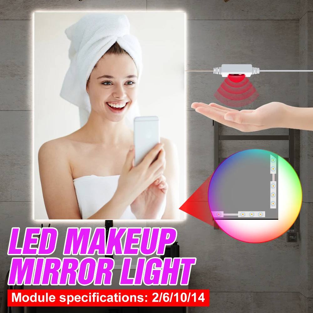

Hollywood Makeup LED Mirror Lamp Hand Sweep Mirror Light Dressing Table Cosmetic Bulb USB Wall Lamp Bathroom LED Vanity Light