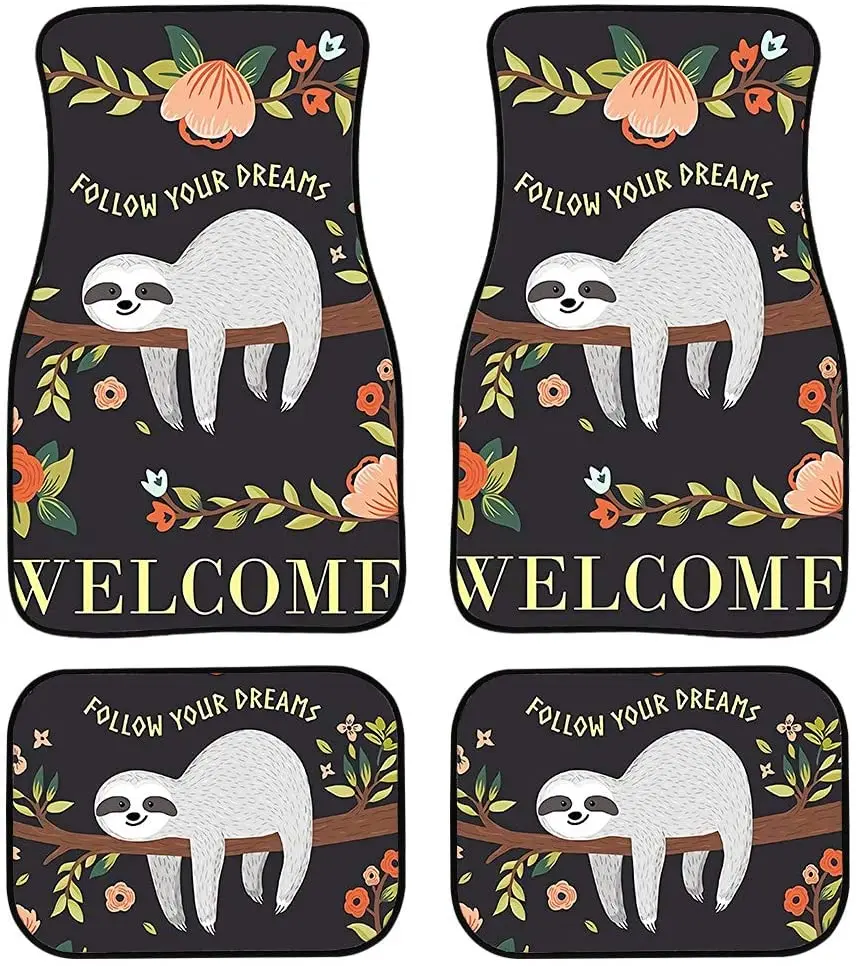 

chaqlin Sloth Car Mats for Front and Back to Keep Car Floors Clean Automotive Accessories Set of 4 Gift
