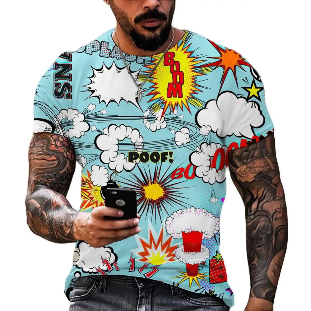 

Graffiti Comic Explosion 3D Print Men's T-shirts Summer Casual O-Neck Short Sleeve Hip Hop Harajuku Streetwear Tops Loose Tees