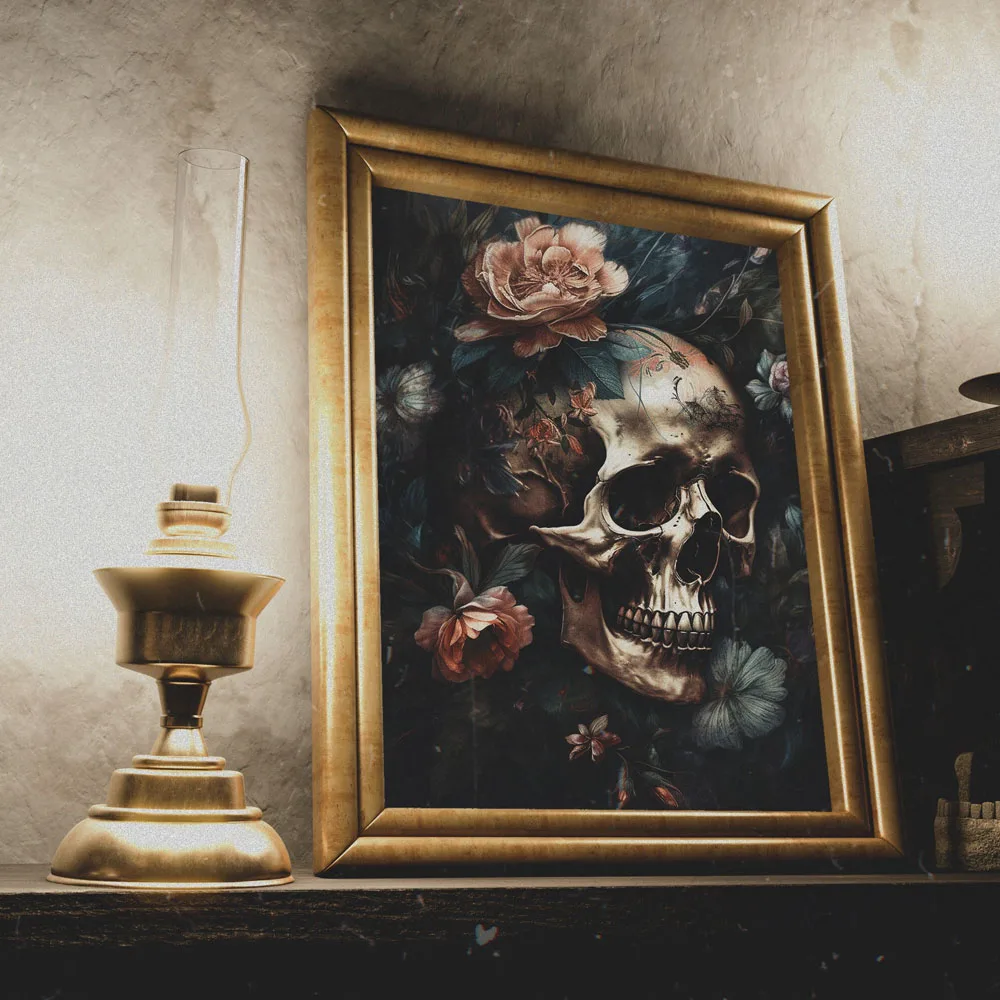 

Художественный постер "Винтажный череп с розами", печать на холсте