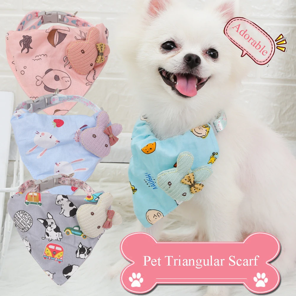 

Pet Cute Collar Adjustable Dogs Cats Triangular Bibs Scarf with Printed Saliva Towel Soft Breathable Fashion Collar Accessories