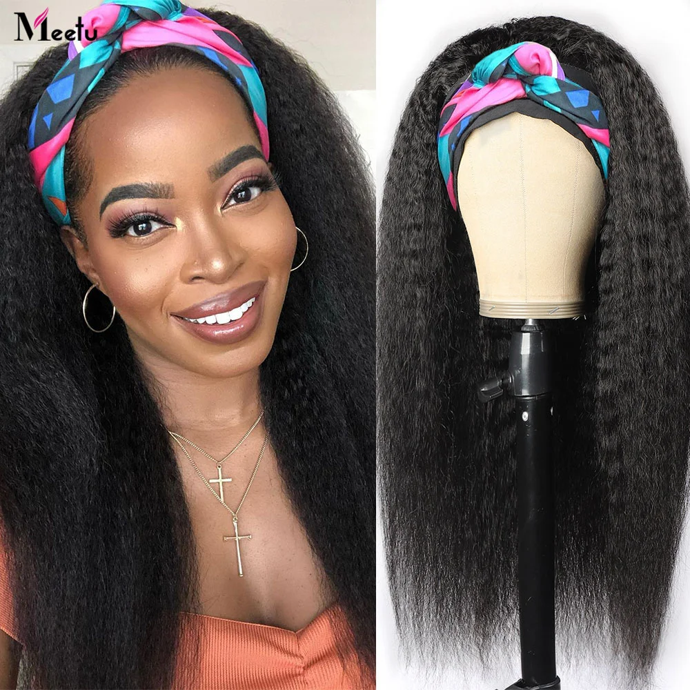 

Meetu Headband Wig Human Hair Brazilian Kinky Straight Human Hair Wigs For Black Women Glueless Machine Made Wig With Headband