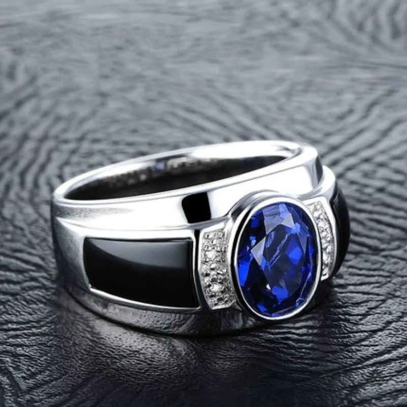

Rings for Men Unique Design Blue Zircon Fashion Jewelry Wedding Engagement Ring Party Accessories Birthday Gift Free Shipping