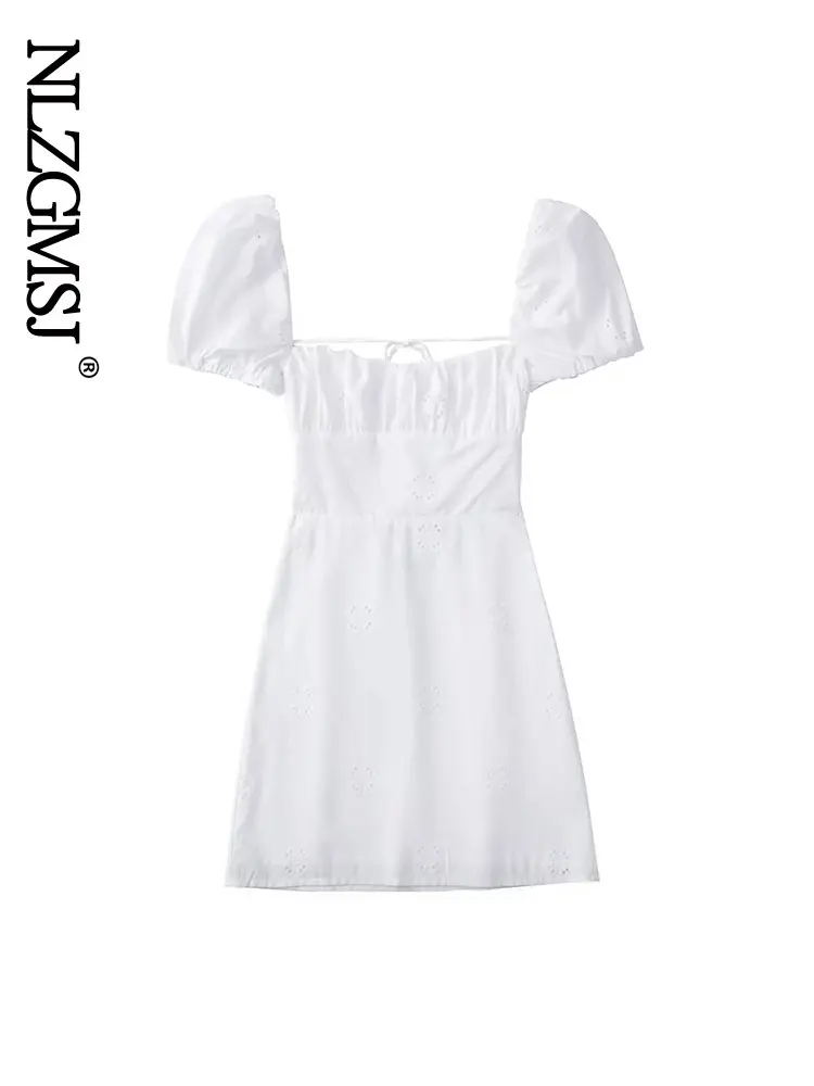 

Nlzgmsj 2022 Women Fashion Backless With Tie Mini Dress Vintage Square Collar Short Sleeve Female Dresses Vestidos Mujer 202208