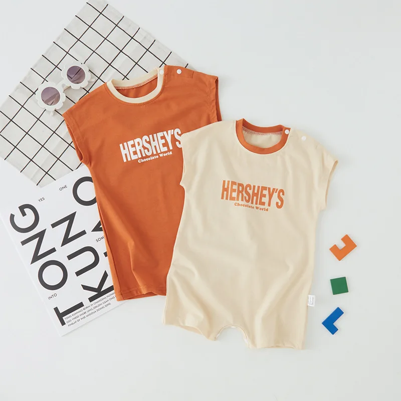 

INS Baby Short Sleeve Letter Romper New Solid One Piece for Boys and Girls Thin Baby Jumpsuit Summer Soft Clothing 0-24M