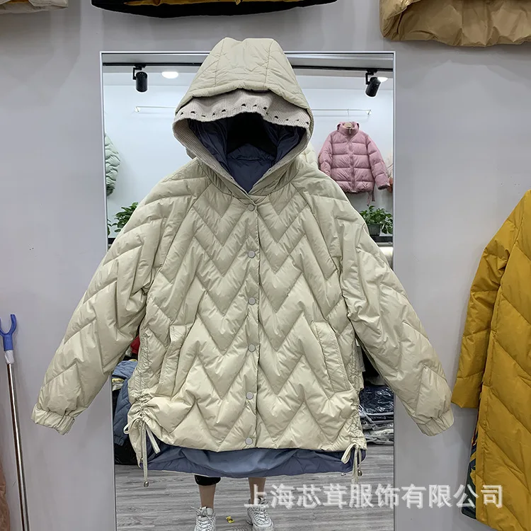 

Женский пуховик с капюшоном, Укороченный пуховик в Корейском стиле, модная свободная приталенная теплая куртка на утином пуху, новинка 2023