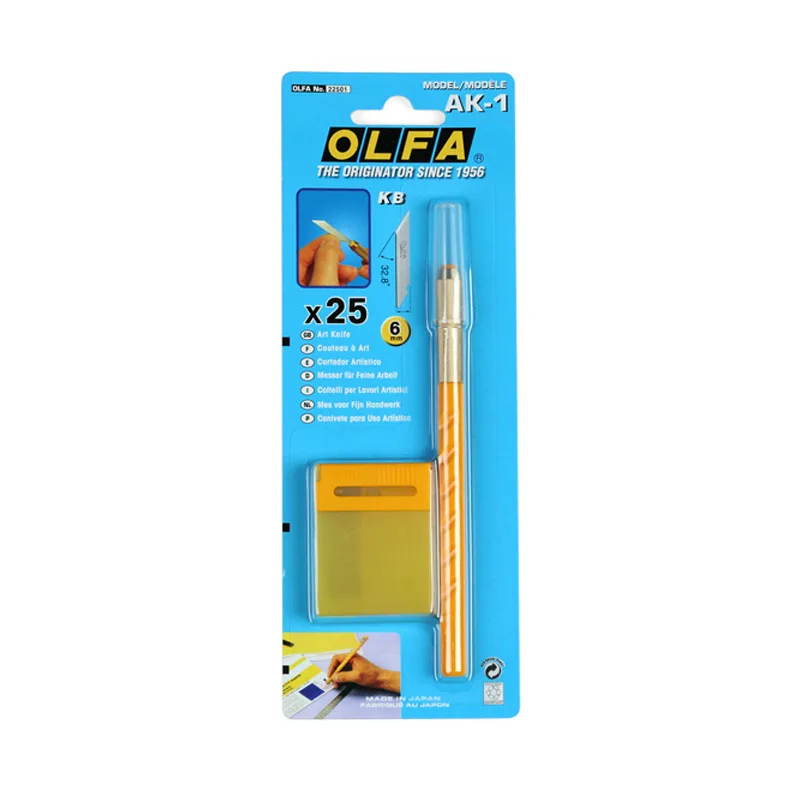 OLFA Japan Made AK-1 Standard Art Pen Rubber Stamp Engraving Knife Model Pen Pen Printing Film with 25 Blades