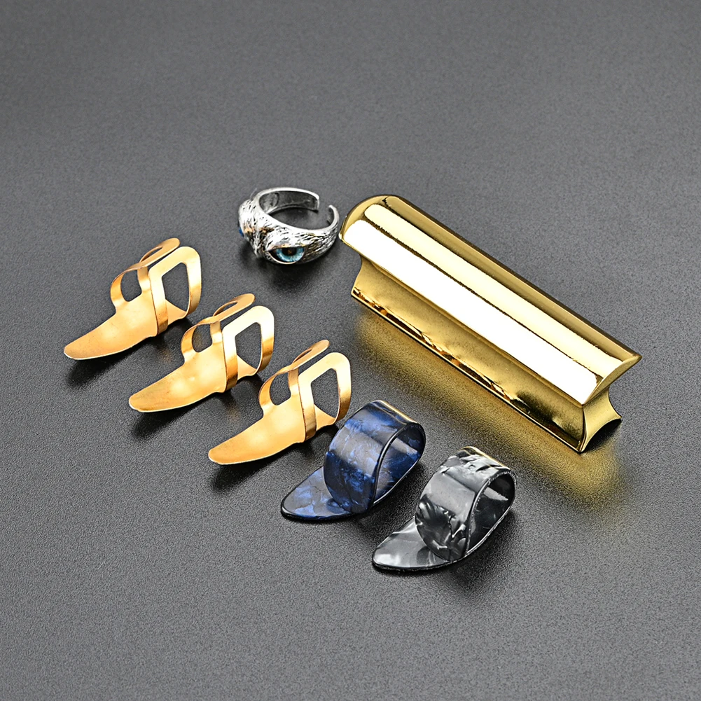 

76mm Steel Lap Guitar Slide with 5 Picks Guitar Fingertip Protectors Professional Musical Instruments Parts for Electric Guitar