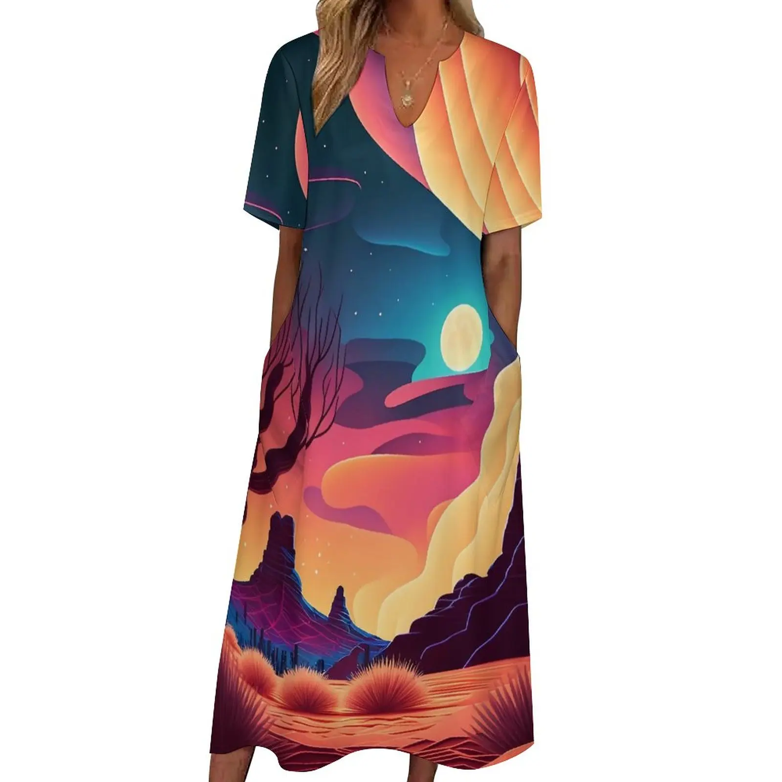 

Desert At Night Dress Spring Moon Print Street Style Bohemia Long Dresses Womens Cute Maxi Dress Birthday Present