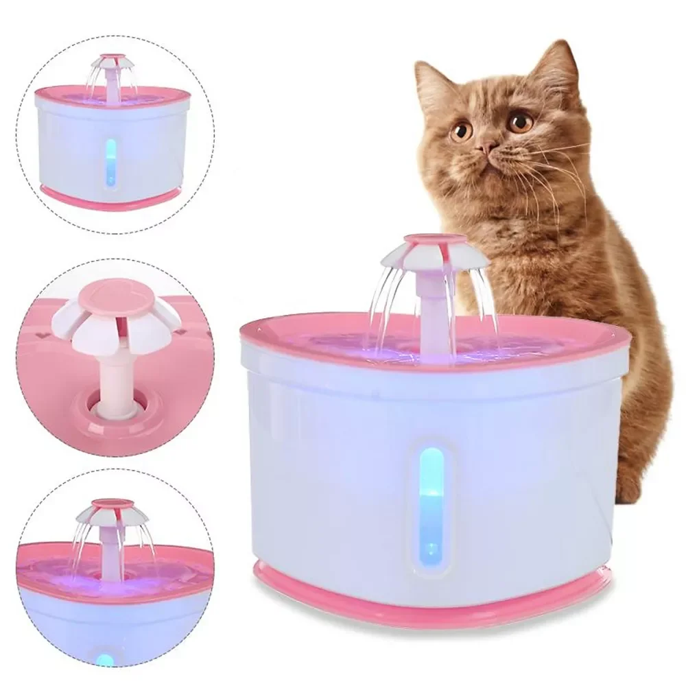 

Автоматический питьевой фонтан для кошек, поилка для домашних животных, с ночным светодиодным освещением, USB зарядка, 2 л