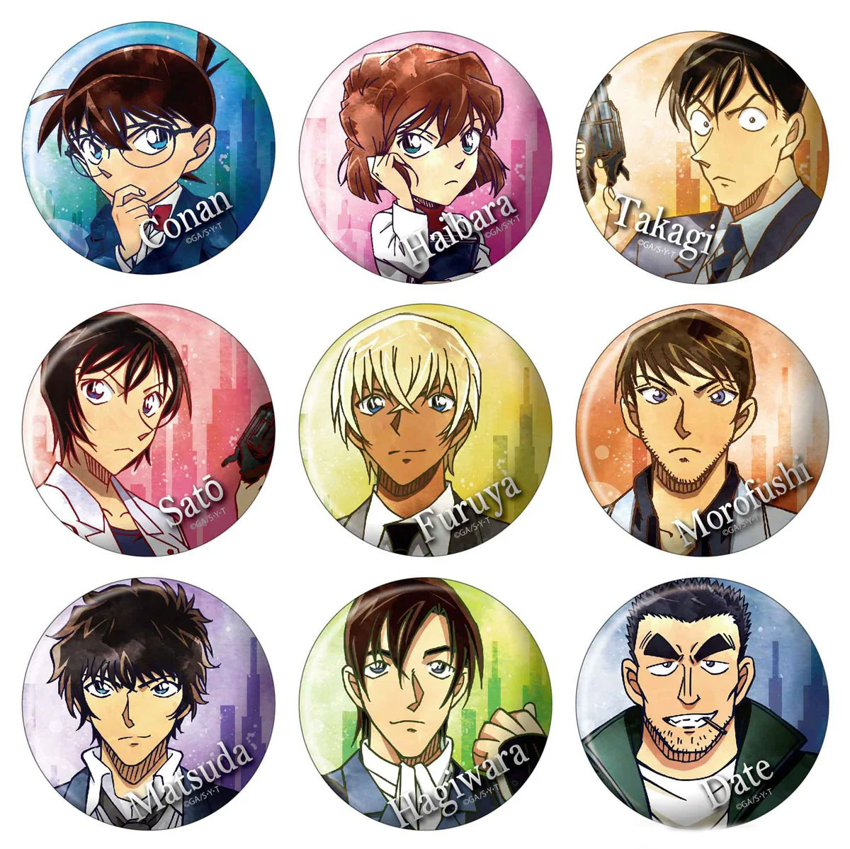 

9pcs/1lot Anime Furuya Rei Date Sato Takagi Figure 3687 Badges Round Brooch Pin Gifts Kids Toy