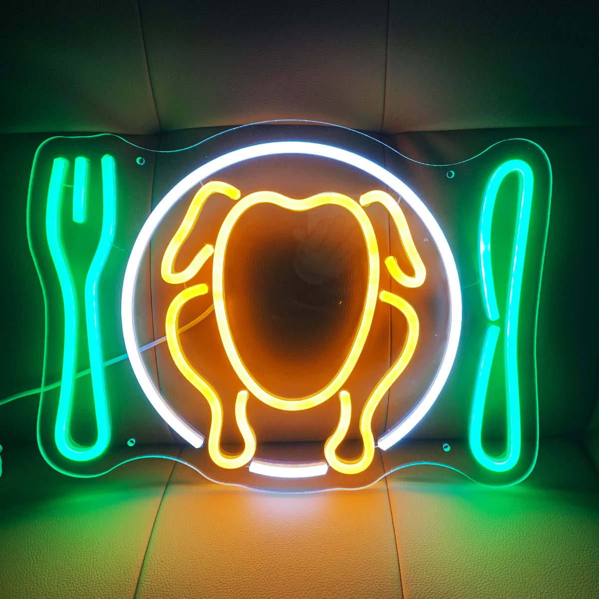 Неоновые огни для Хэллоуина благодарения жареной курицы подходит праздничного