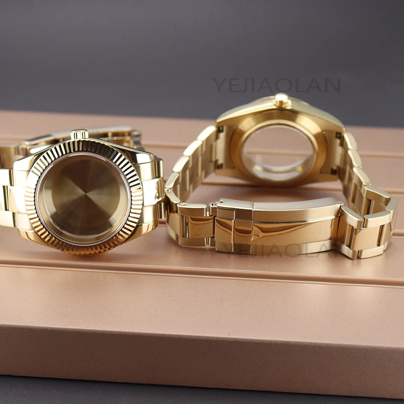 40 мм 36 золотой рифленый ремешок для часов Datejust Seiko NH35 NH36 NH38/34 4R36 Miyota 8215 8205 Механизм