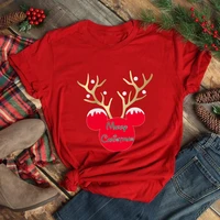 merry christmas mickey reindeer print t shirt women disney fashion aesthetic clothes red xmas gift tops american t shirt female