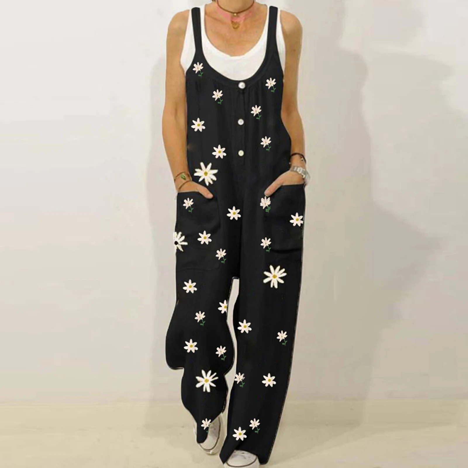 Женский комбинезон на пуговицах без рукавов |