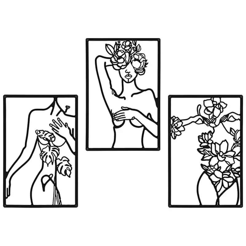 

Abstract Female Body Line Art Woman Silhouette Wall Art 3pcs Black Body Minimalist Metal Nude Abstract Silhouette For Bedroom