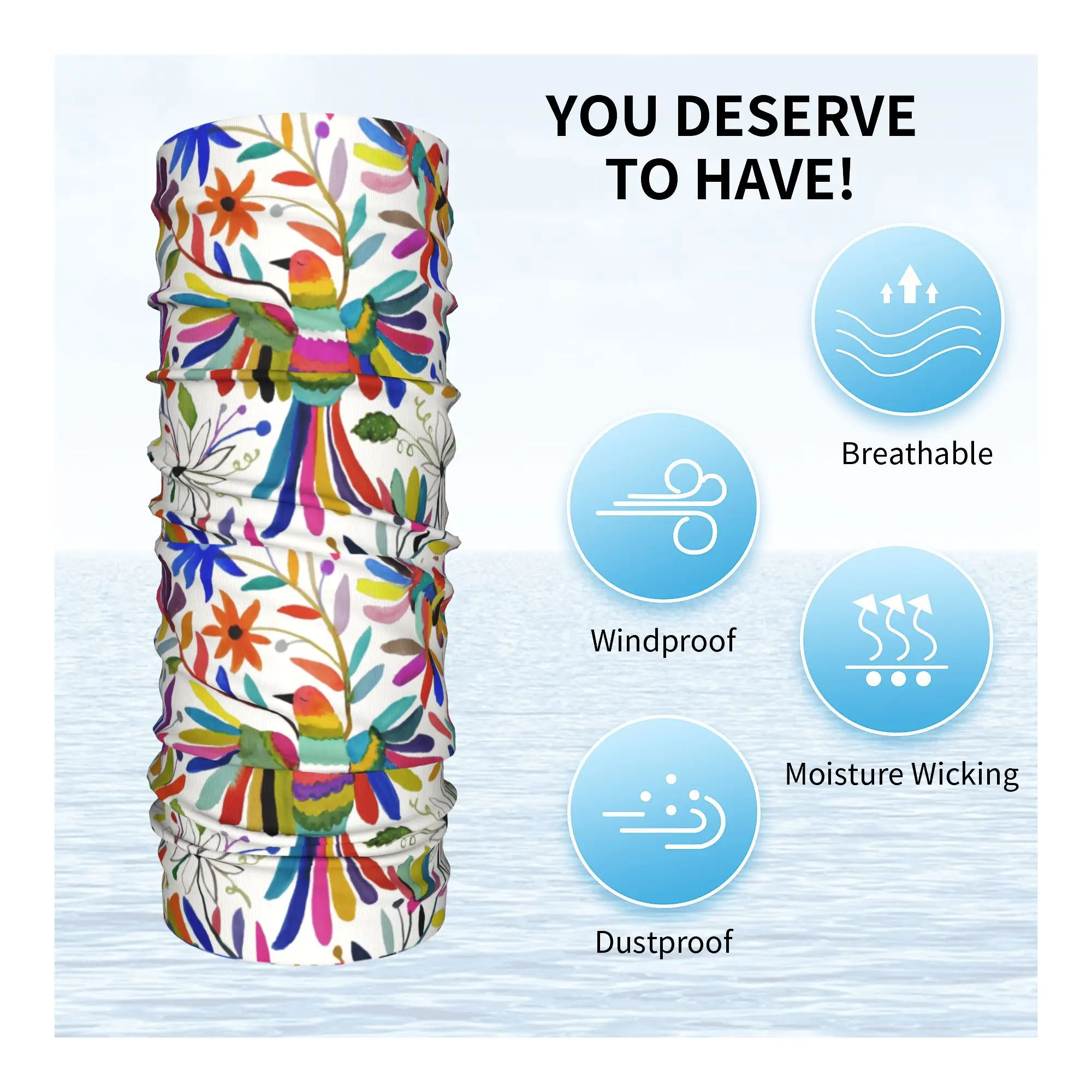 Custom Mexican Otomi Bird Bandana Neck Gaiter for Hiking Cycling Men Women Wrap Scarf Animal Embroidery Headband Warmer