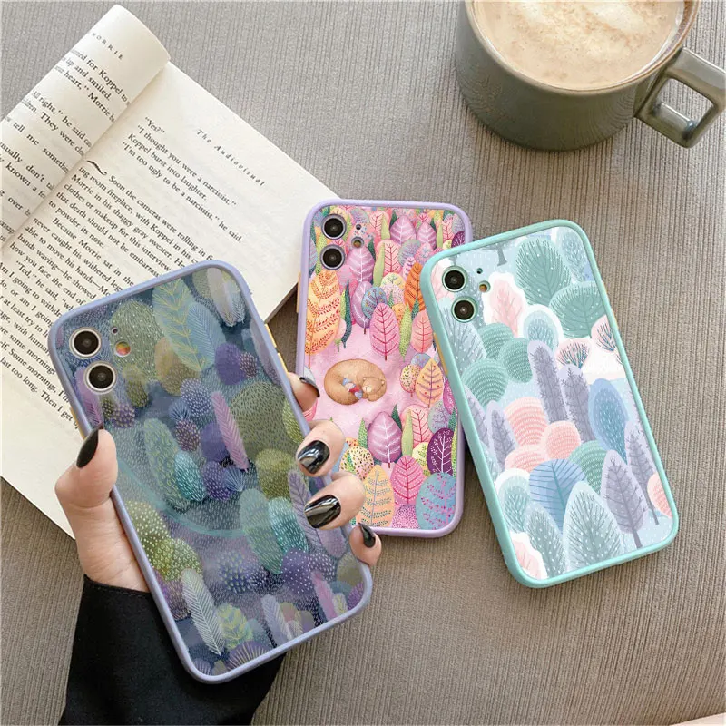 

Colorful Tropical Forest Leaves Trees Hand Printed Phone Case For iphone 11 12 13 14 Pro Max 7 8 Plus SE 2020 X XS XR Back Cover