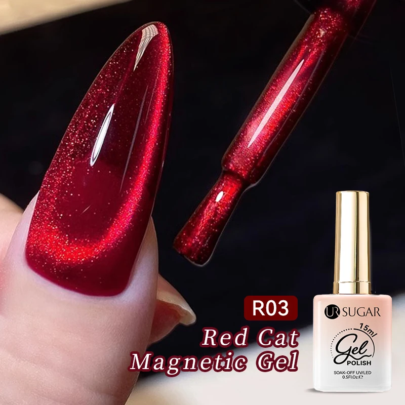 UR SUGAR 15ml Autumn Winter Red Cat Magnetic Gel Nail Polish White Dopamine Sparkling Glitter Soak Off UV LED for Manicure