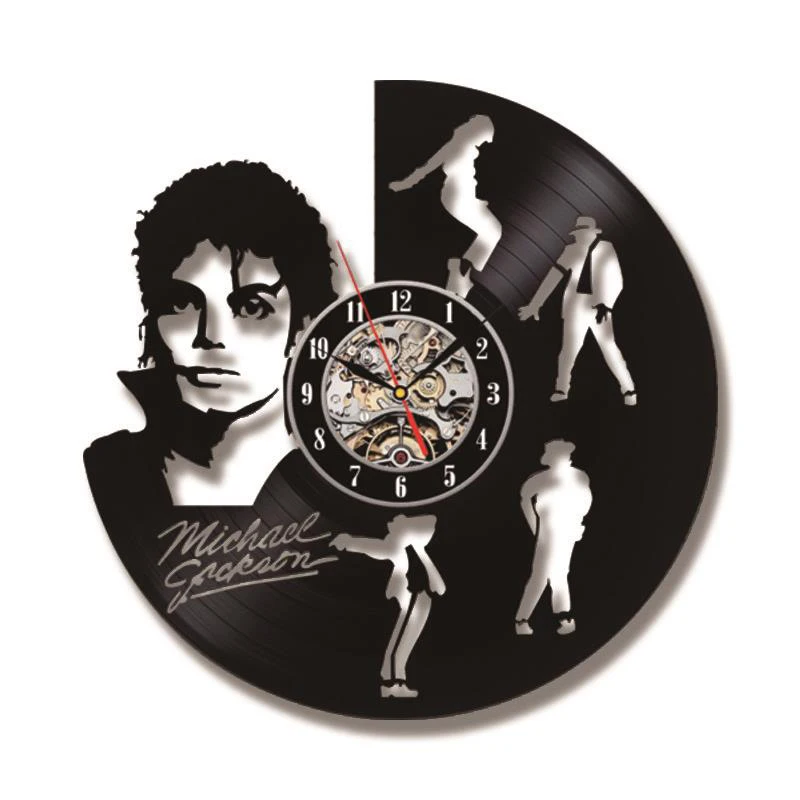 Dancing Michael Jackson Shape LED Vinyl Record Clock Creative Hanging Clocks Antique Home Decor Black Round Hollow Wall Clock