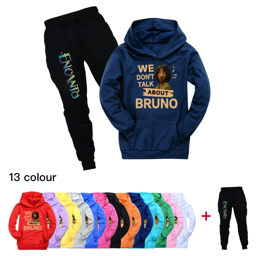 

2022 New Disney Encanto Cartoon Girls Spring Baby Cotton Boys Sportswear Kids Set Long Sleeve Hoodie + Pants 2 Piece Set