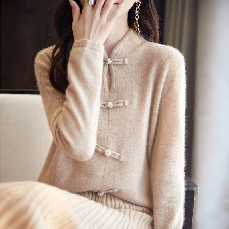 Осенне-зимний Кардиган QIHROMO из 100% чистой шерсти женский свободный тяжелый