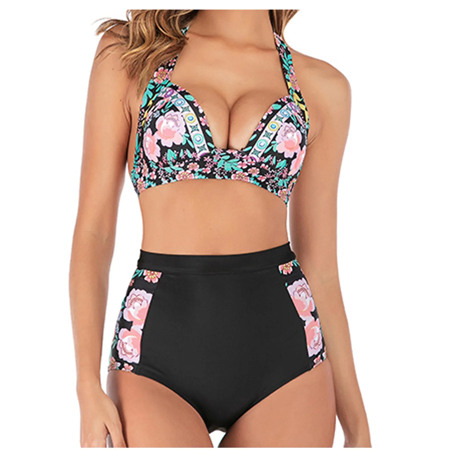 

Женские сексуальные бикини, новинка 2022, купальник с высокой талией и лямкой на шее, Женский комплект, боди с принтом, купальный костюм, летне...