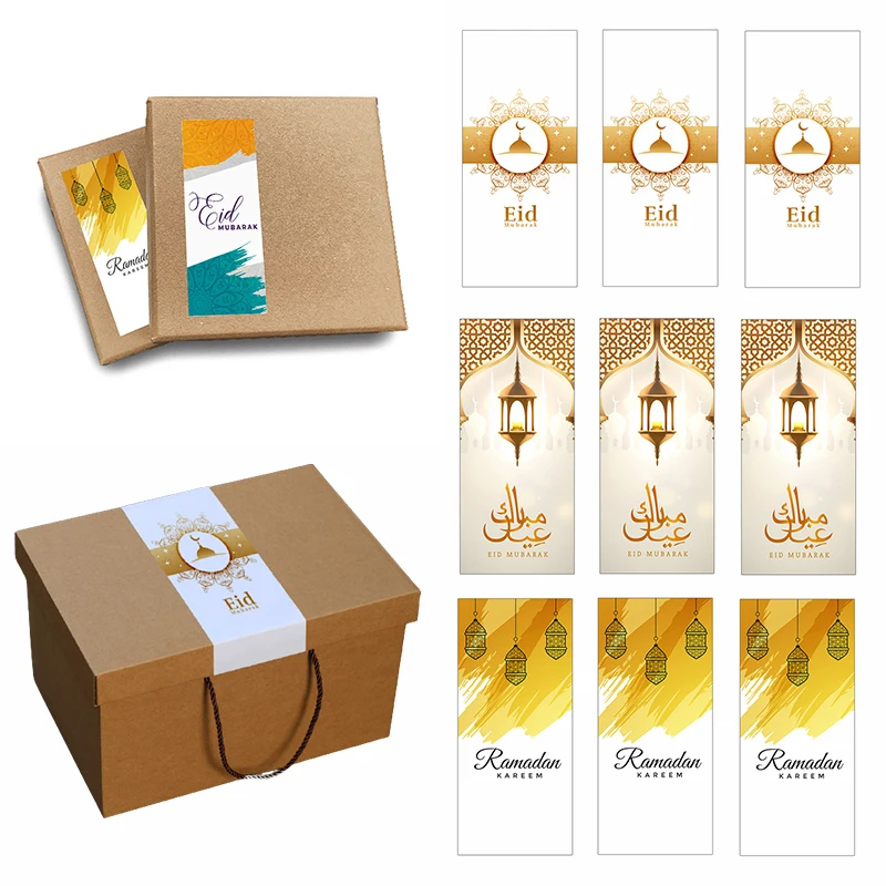 Рамадан кареем/ИД Мубарак/Аль-Мавик ан-набии декоративная коробка наклейка Этикетка Подарочная печать наклейка Исламские мусульманские украшения 4x9 см