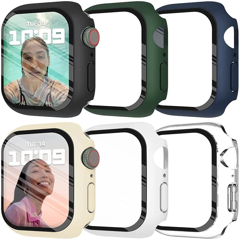 Стекло + чехол для Apple Watch Серия 7 SE 6 5 4 3 2 1 44 мм 45 iWatch 41 40 38 42 защита экрана бампера