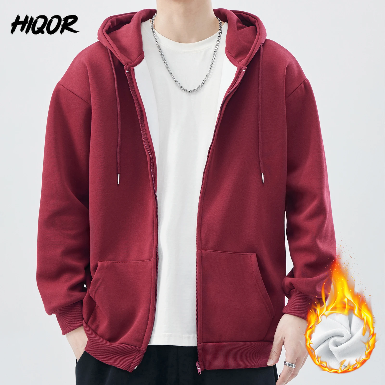 HIQOR зимние толстовки для мужчин с флисом утепленные на молнии рубашка