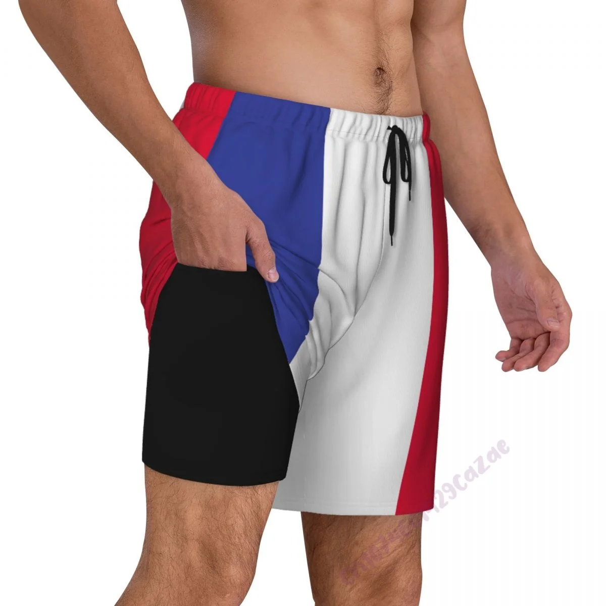 

France Flag 3D Mens Swimming Trunks With Compression Liner 2 in 1 Quick-Dry Summer Swim Shorts With Pockets