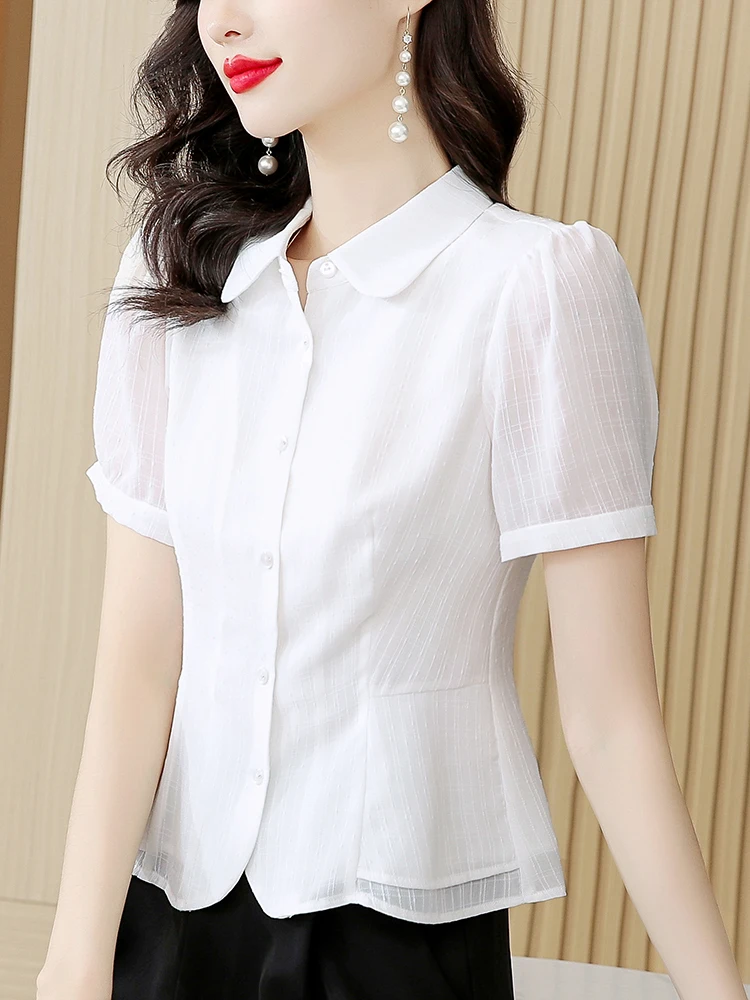 Летние шифоновые белые женские рубашки с короткими рукавами летние 2024 новинка в