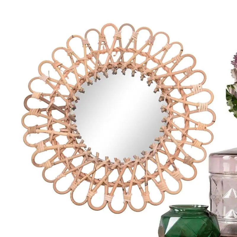 

Декоративное зеркало из ротанга, инновационное художественное круглое зеркало для макияжа, настенное висячее зеркало для ванной комнаты, украшение для домашнего декора