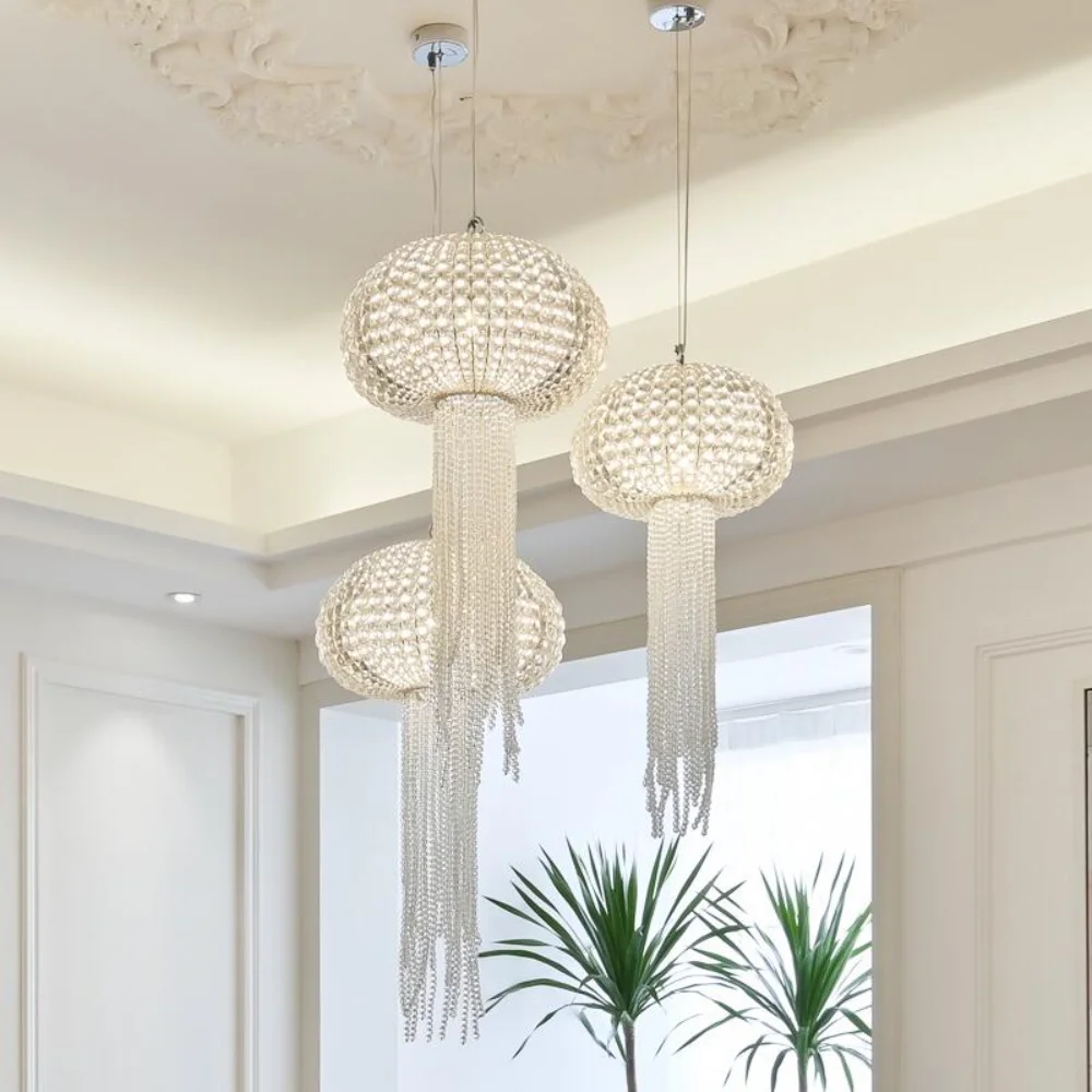 

Modern clear crystal chandelier jellyfish shaped decorative lighting for the living room island LED lamp
