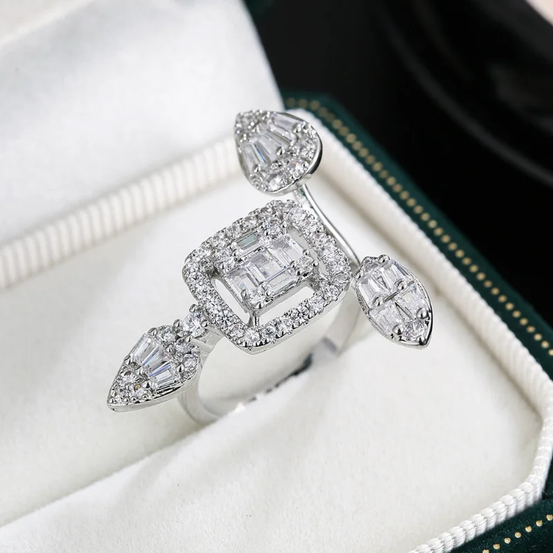 

Luxury White Square Open Ring European and American Style Water Drop Classic Style Cubic Zirconia Women Jewelry Free Shipping