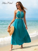 miss petal moss green keyhole cutout maxi dress for woman sexy side split sleeveless beach dress 2022 girls summer sundress