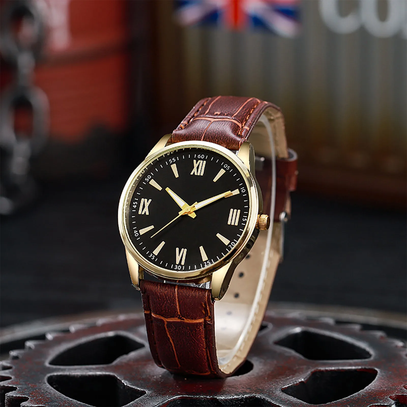 

Часы для мужчин, деловые часы с круглым циферблатом, кварцевые наручные часы с римскими цифрами, часы с кожаным ремешком, часы Elektronik саатлер