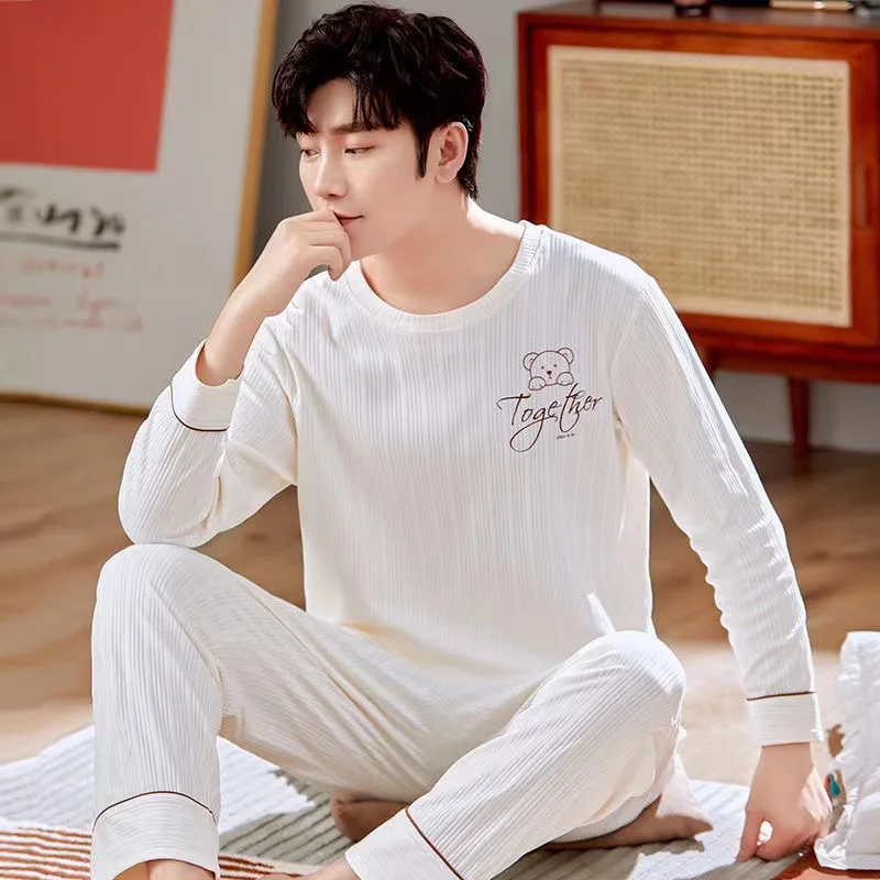 Autumn Men's Pajamas Sets 2 Pieces/Set Lounge Sleepwear Pyjamas Suits Cotton Home Clothes Leisure Homesuits