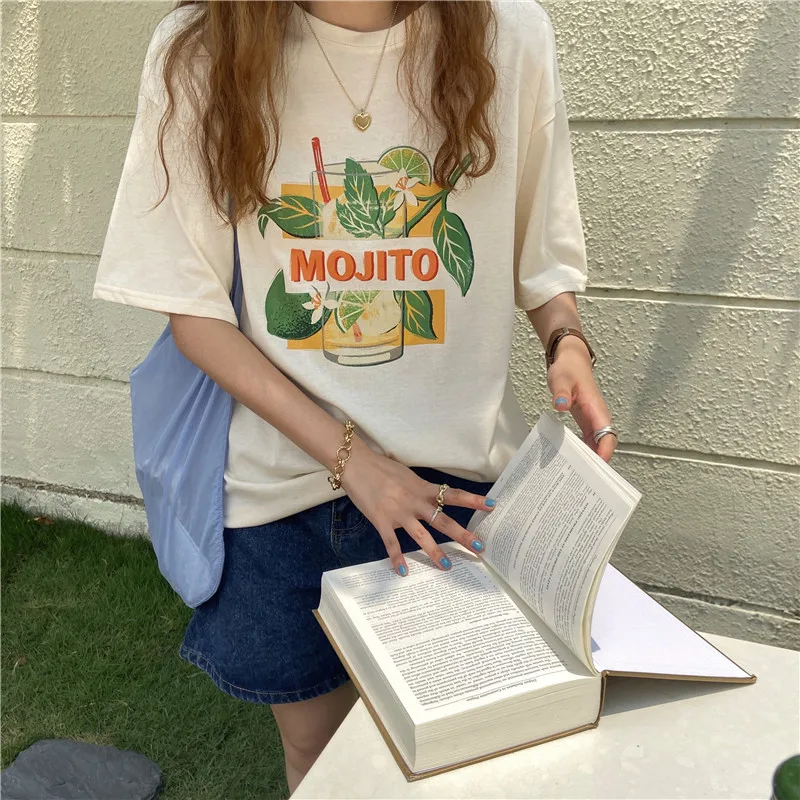 Женские повседневные хлопковые футболки в Корейском стиле с буквенным принтом