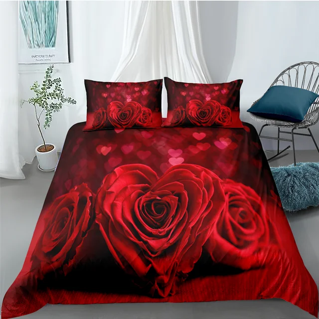 

Red Rose Duvet Cover White Quilt Cover Home Hotel Comforter Case Soft Bed Linen For Lover Couple Bedclothes Nordic Style