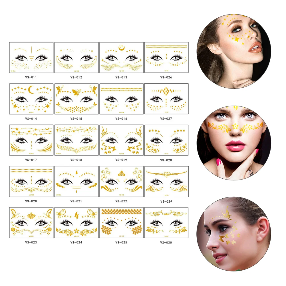 

20 Sheets Stickers Metallic, Temporary Transfer Tattoos Glitter Tattoos for Body Decal