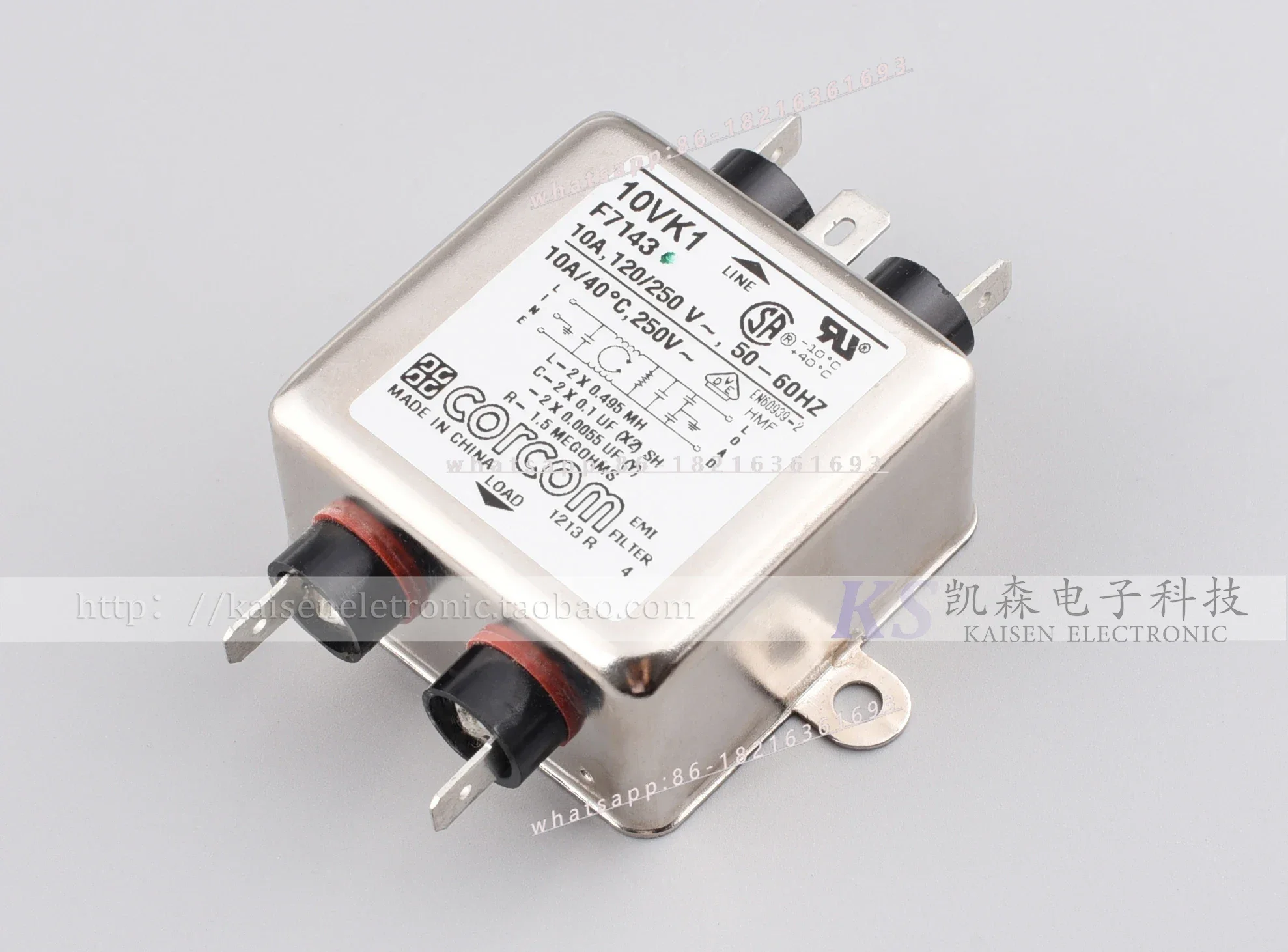 Фото Фильтр однофазный EMI 10A с защитой от помех Store 2055, серия K, 10VK1, F7143, 1-6609028-3, Corcom №3
